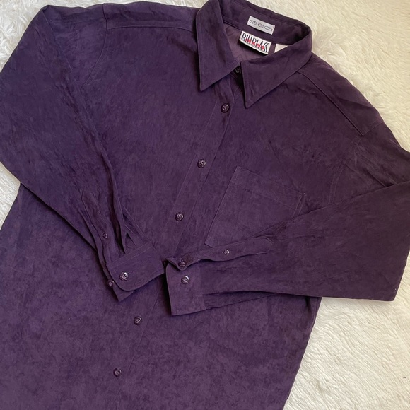 90s Billblass jeans purple button down long sleeve top - Picture 11 of 17